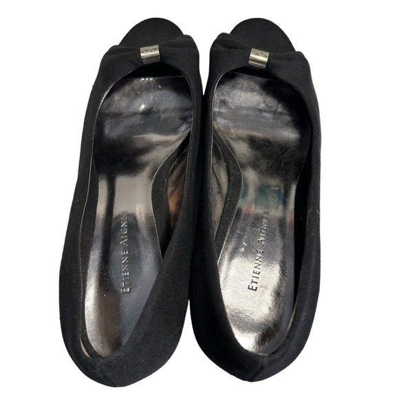 Etienne Aigner Black Canvas Wedge Heel open toe Pumps 8 - Picture 8 of 16